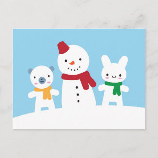 Carte Postale Kawaii Snow Day with Bunny & Bear