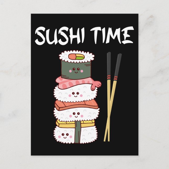 Carte Postale Kawaii Sushi Time Anime Cuisine Japonaise (Devant)
