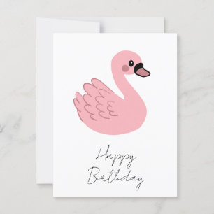 Carte Postale Kawaii Swan rose - Joli dessin animé animal