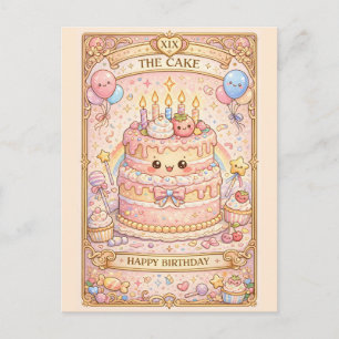 Carte Postale Kawaii Tarot Anniversaire “Le Gâteau” Pastel migno
