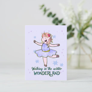 Carte Postale Kawaii Unicorn Marcher en hiver