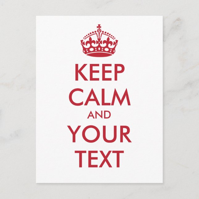 Carte Postale KEEP CALM personnalisé et VOTRE TEXTE - rouge (Devant)
