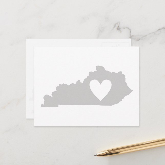 Carte Postale Kentucky Formé Gris Kentuckian Amour Coeur Kentuck (Devant/Arrière en situation)