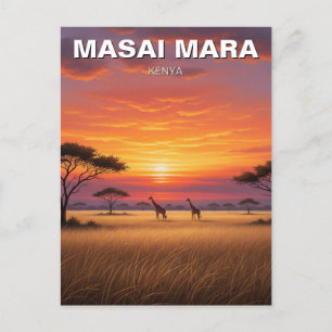 Carte Postale Kenya Masai Mara Giraffes coucher du soleil