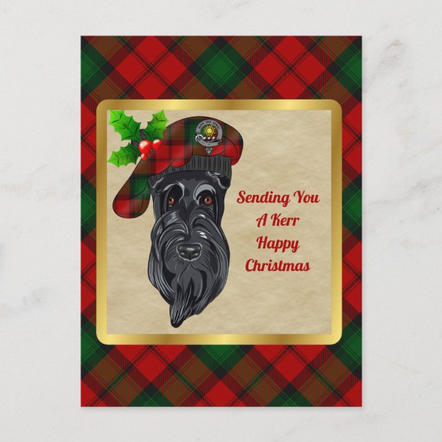 Carte Postale Kerr Clan Badge & Tartan Christmas Postcard (Devant)