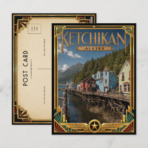 Carte Postale Ketchikan Alaska Art Déco vintage de l'âge d'or