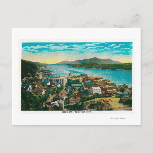 Carte Postale Ketchikan, Alaska Town View - La première ville (Devant)