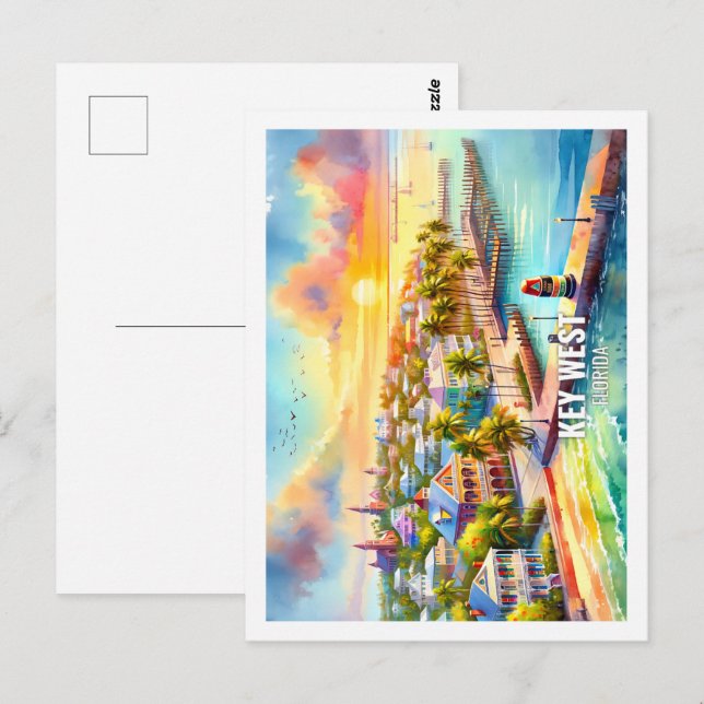 Carte Postale Key West Florida USA Famous Place aquarelle (Devant / Derrière)