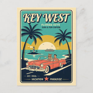 Carte Postale Key West, Floride Style de voyage Rétro 1950