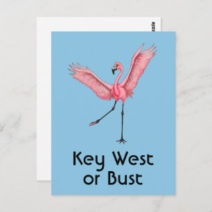 Carte Postale Key West ou Bust Funny Florida Flamant rose rose