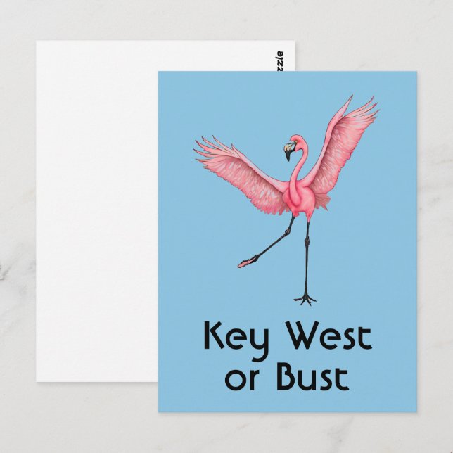 Carte Postale Key West ou Bust Funny Florida Flamant rose rose (Devant / Derrière)