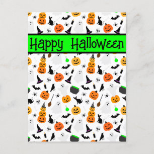 Carte Postale Kid Halloween Ghost Citrouille Black Chat Personna