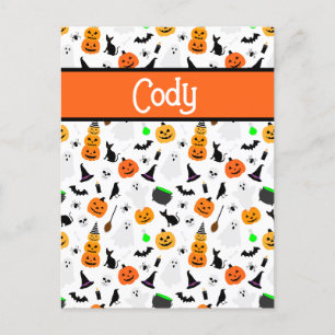 Carte Postale Kid Halloween Ghost Citrouille Black Chat Personna