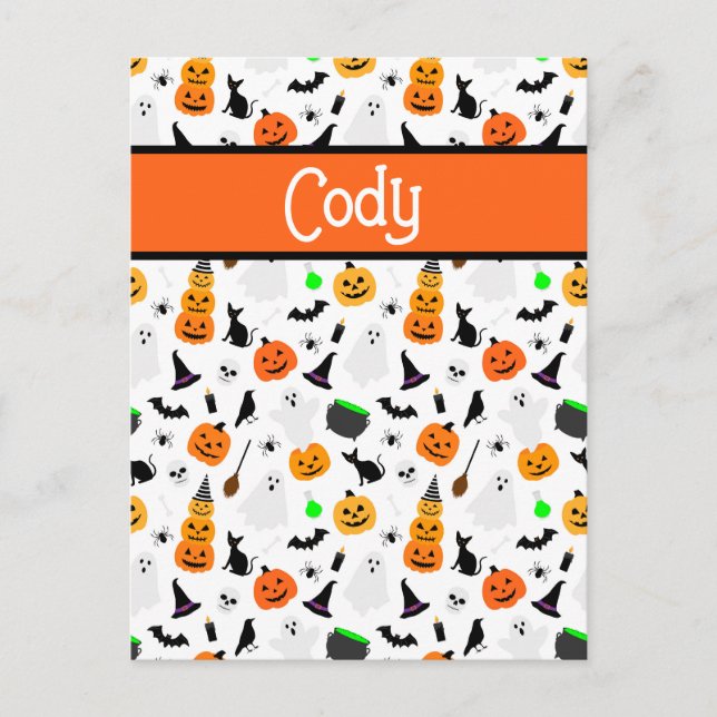 Carte Postale Kid Halloween Ghost Citrouille Black Chat Personna (Devant)