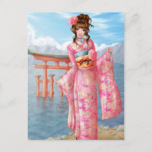 Carte Postale kimono rose japonais