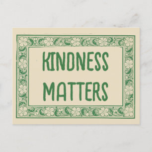 Carte Postale Kindness Matters Vintage vert et crème Flower Ar