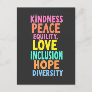 Carte Postale Kindness Peace Equality Love Inclusion Hope Divers
