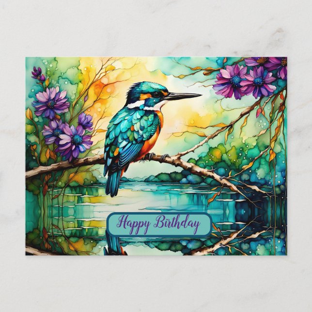 Carte Postale Kingfisher perché sur l'eau Fleurs sauvages Annive (Devant)