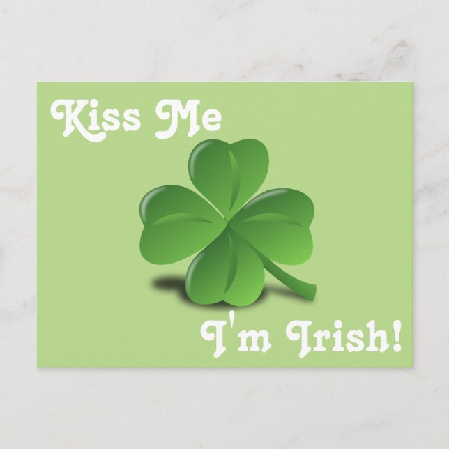 Carte Postale "Kiss Me, I'm Irish" Saint Patrick, Shamrock (Devant)