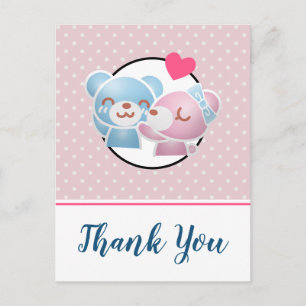 Carte Postale Kissing Bears mignon et Merci Kawaii