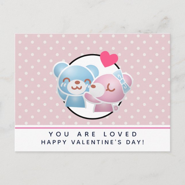 Carte Postale KIssing Bears sur la Saint-Valentin Pois (Devant)