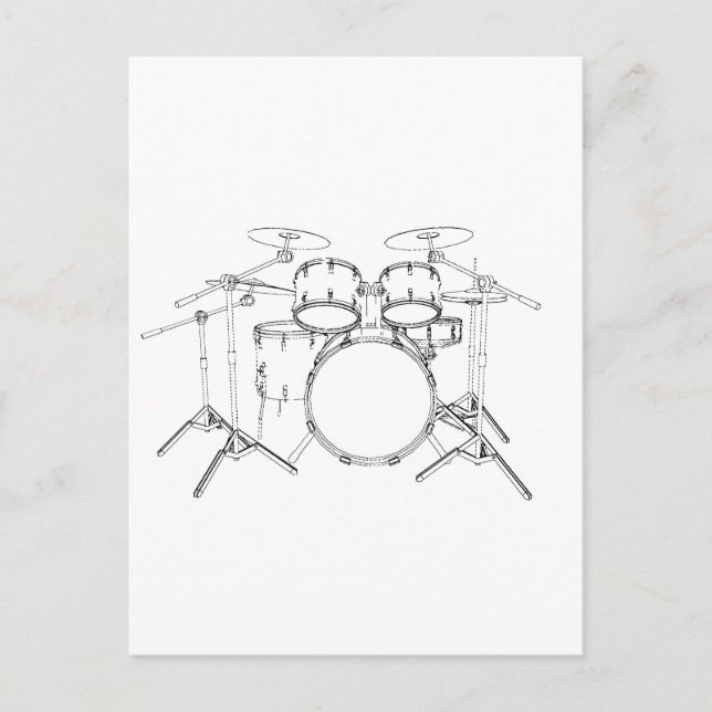 Carte Postale Kit de tambour 5 pièces : dessin noir et blanc : (Devant)