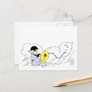 Carte postale Kite Flying Boy Art Vintage