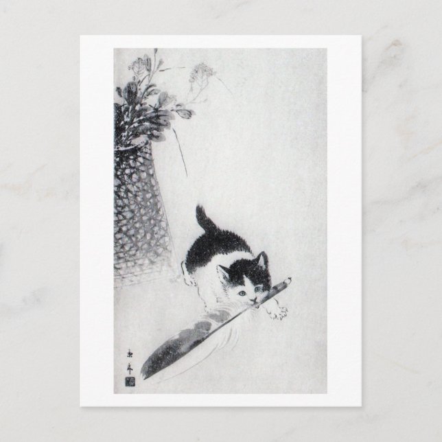 Carte Postale Kitten avec plume, Imao Keinen (Devant)