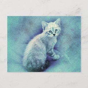 Carte Postale Kitten bleu   ABSTRAIT   Aquarelle