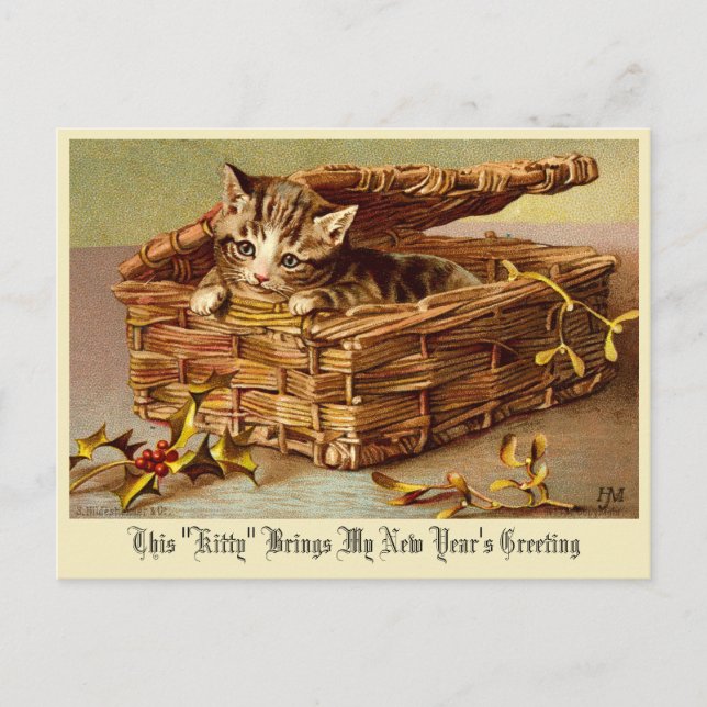 Carte Postale Kitten de l'époque victorienne avec Holly "Nouvel  (Devant)