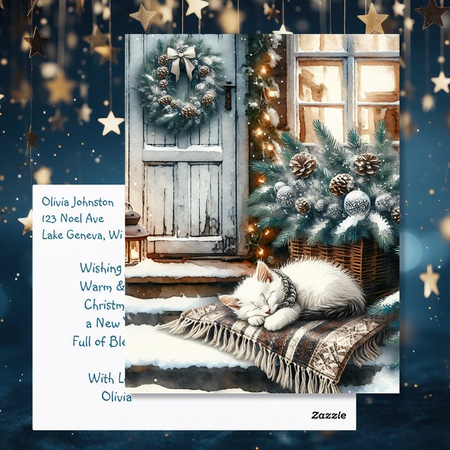 Carte Postale Kitten Dors sur Festive Porche avant Noël (Créateur téléchargé)