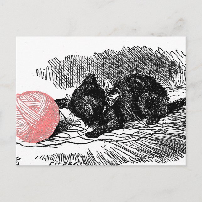 Carte Postale Kitten et Fil rose (Devant)