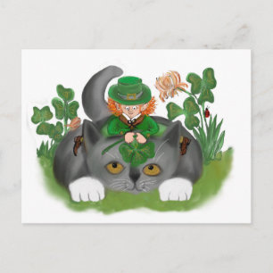 Carte Postale Kitten et Leprechaun Trouvez un trèfle à quatre fe