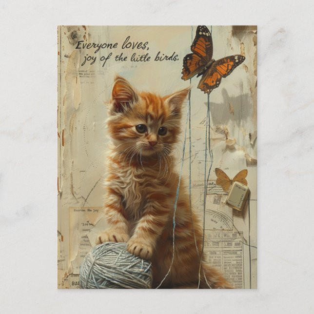Carte Postale Kitten Gingembre Adorable Avec Média Mélangé Papil (Devant)