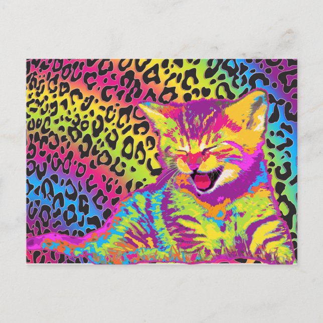 Carte Postale Kitten sur arc-en-ciel empreinte de léopard arrièr (Devant)