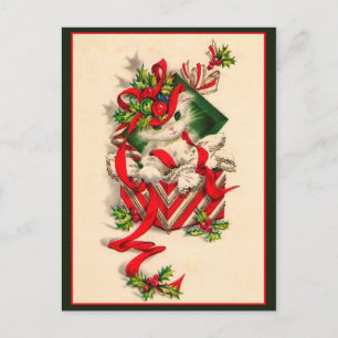 Carte Postale Kitten vintage Noël-Kitten Dans La Boîte Actuelle