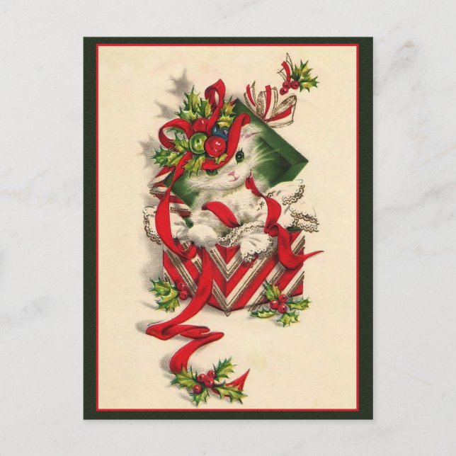 Carte Postale Kitten vintage Noël-Kitten Dans La Boîte Actuelle (Devant)