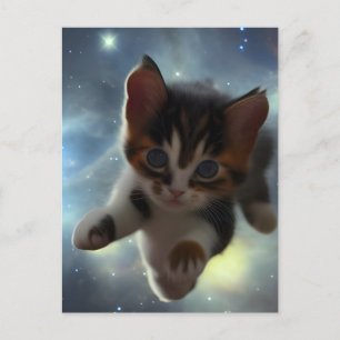 Carte Postale Kitten Voler dans l'espace