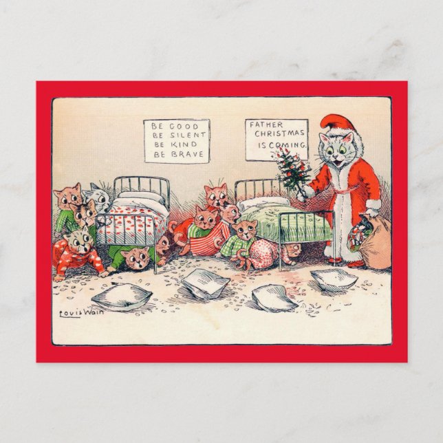 Carte Postale Kittens et Santa Cat, Louis Wain (Devant)
