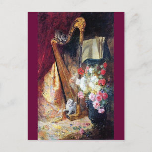 Carte Postale Kittens Jouer Harp Music peinture