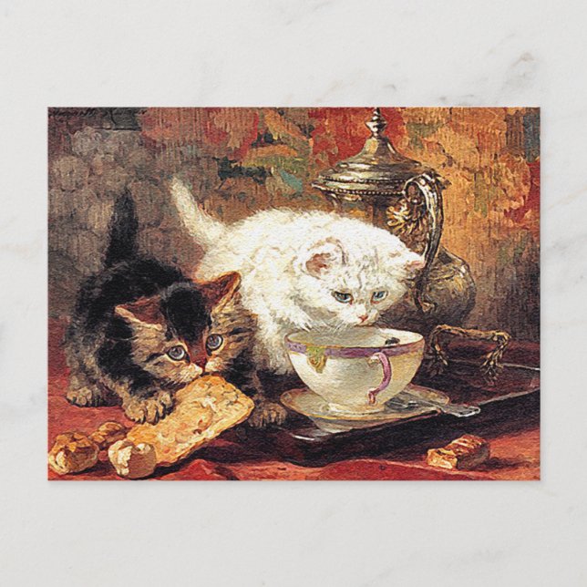 Carte Postale Kittens -Thé pour deux - Peinture de chats (Devant)