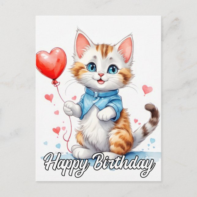 Carte Postale Kitty Cat Animal de Fête - Joyeux Anniversaire (Devant)