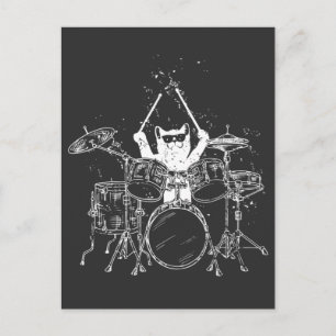 Carte Postale Kitty Chat Rockstar Punk Batteur Jouant