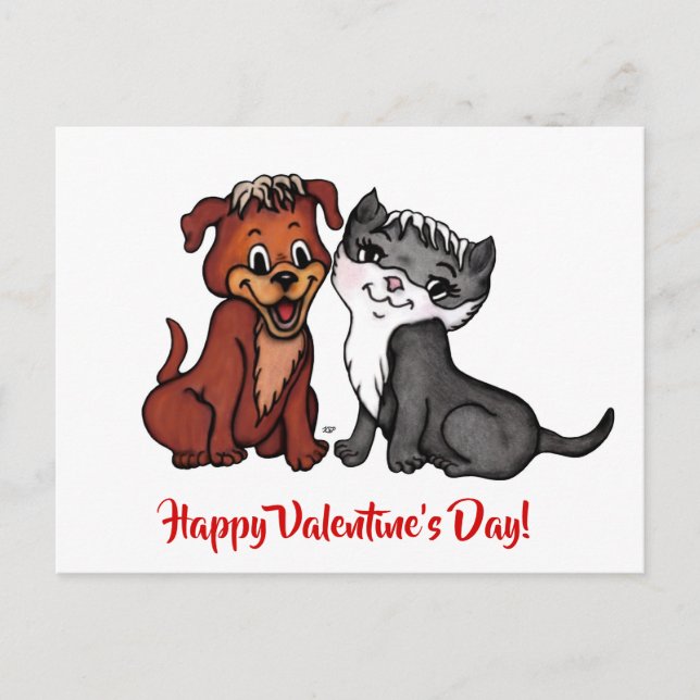 Carte Postale Kitty et Puppy, Heureuse Sainte-Valentin ! (Devant)