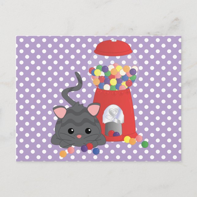 Carte Postale Kitty Jouer avec des Gumballs (Devant)