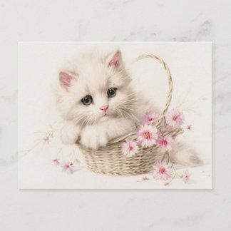 Carte Postale Kitty Panier Fleurissant Merci