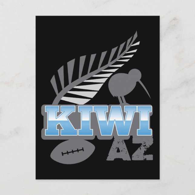 Carte Postale KIWI AZ rugby à oiseau et fougère argentée Nouvell (Devant)