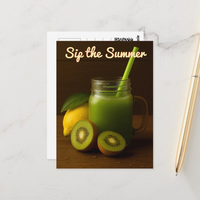 Carte Postale Kiwi & Citron Jus - Siroter l'été (Devant/Arrière en situation)