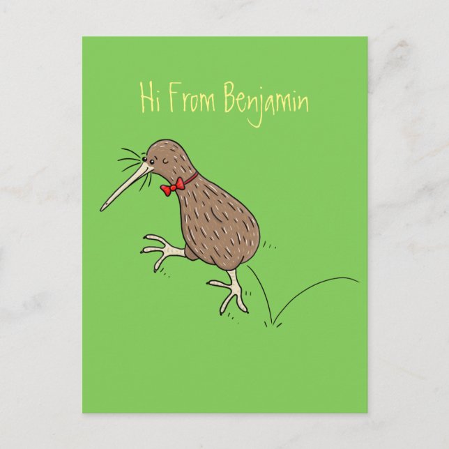 Carte Postale Kiwi sautant heureux avec dessin animé de nœud pap (Devant)