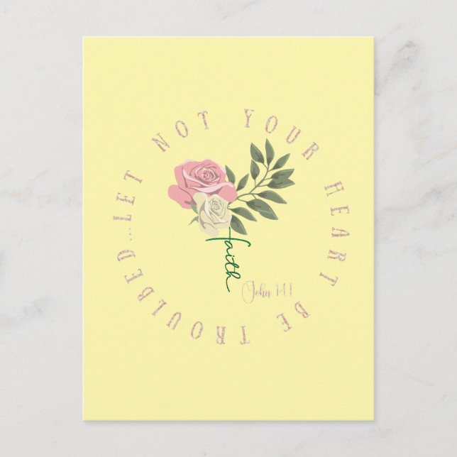 Carte Postale KJV Ne Laissez Pas Votre Coeur Troublé Écriture (Devant)
